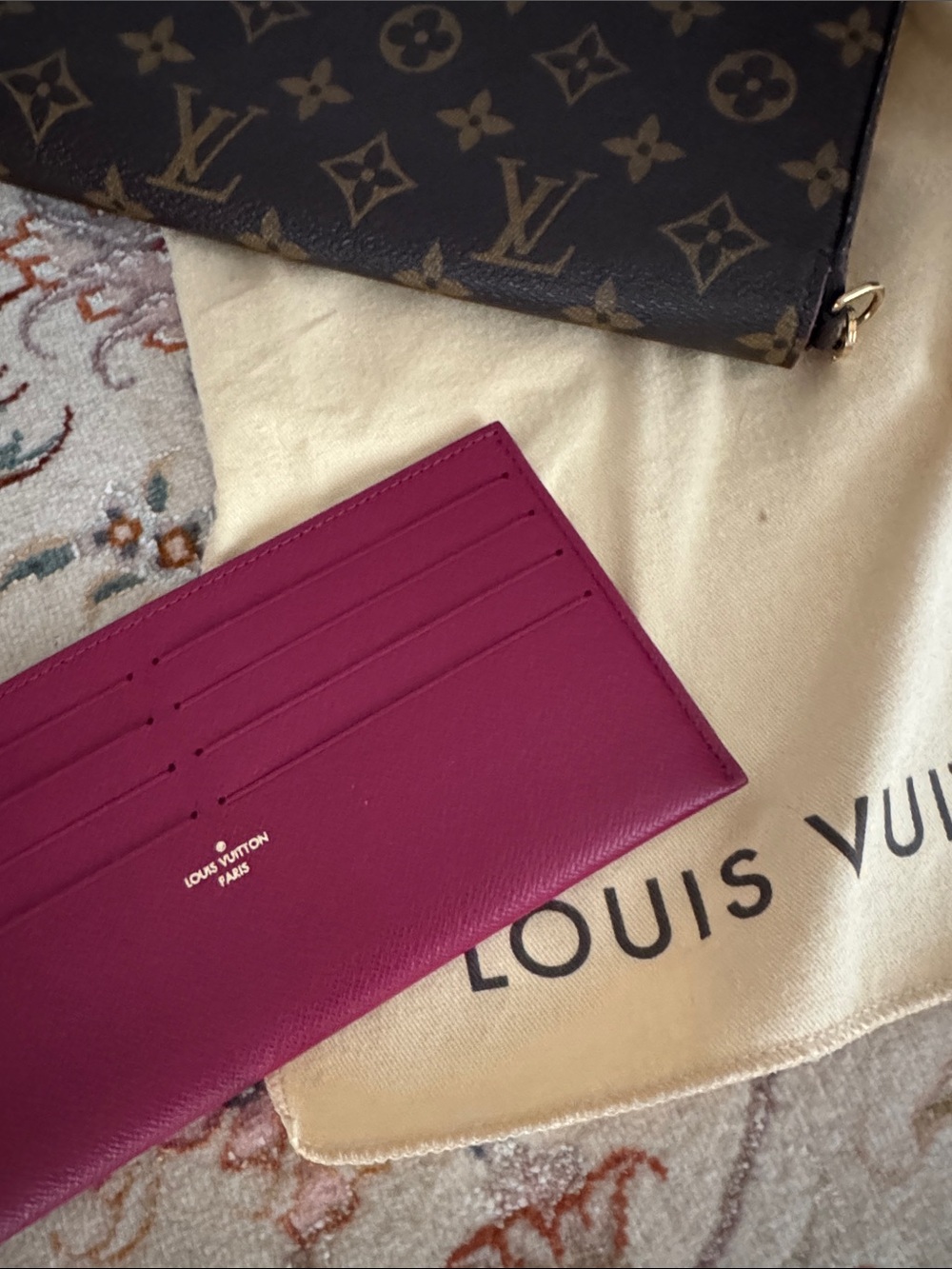 Louis Vuitton Brown Monogram Crossbody Wallet with Gold Chain and Pink Insert - Picture 5 of 5